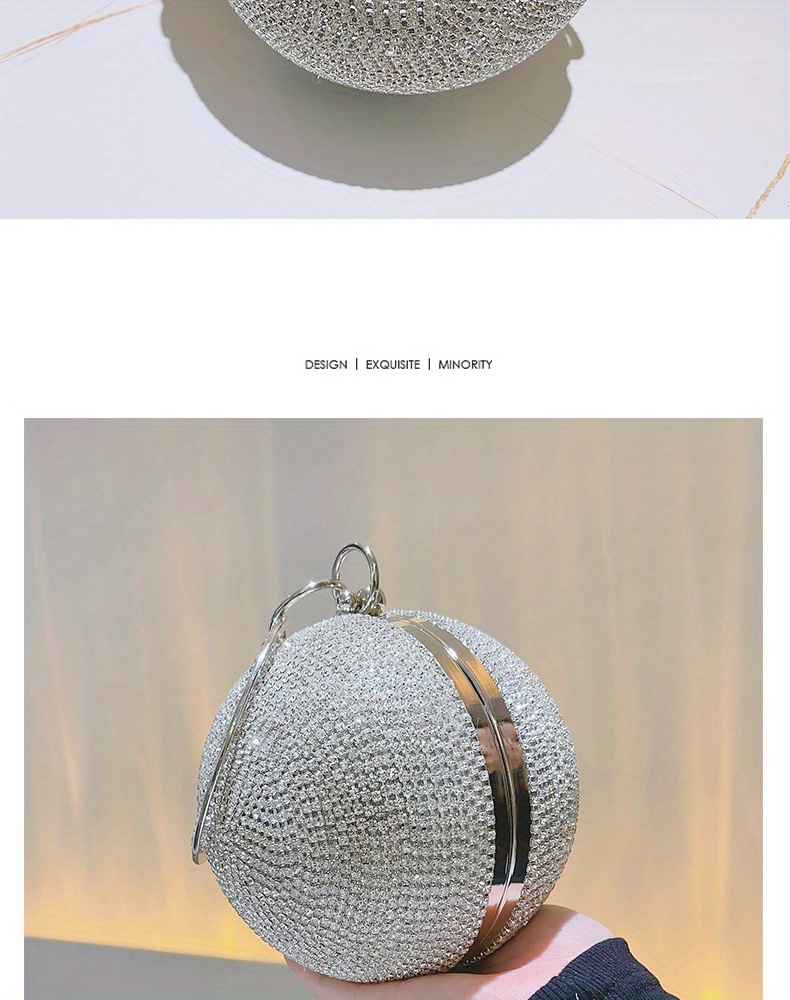 Rhinestone Ball Shaped Evening Bag, Elegant Circle Clutch Purse