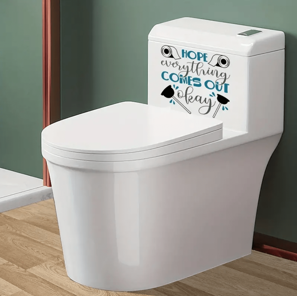 1pc Waterproof Self-adhesive PVC Toilet Lid Decal, Modern Slogan Graphic WC  Pedestal Pan Cover Sticker For Bathroom