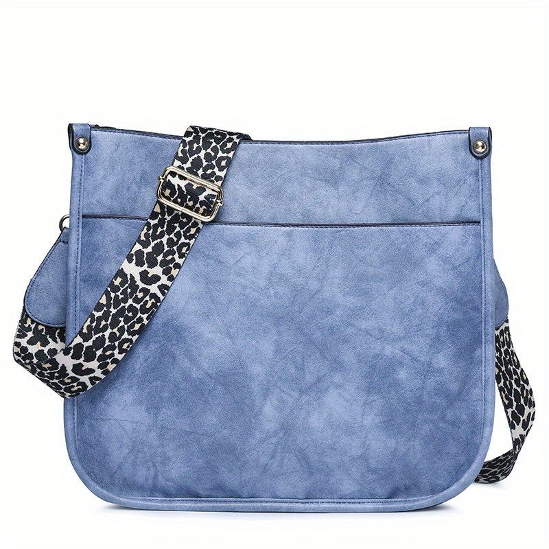 Navy Leather Crossbody Bag and Green Cheetah Strap