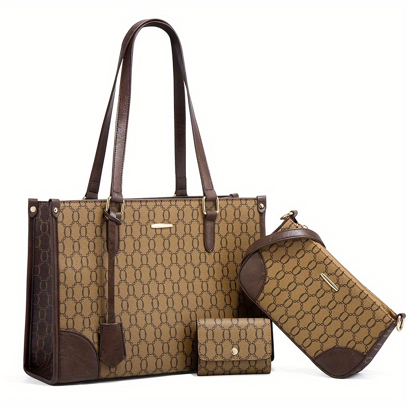 Women 3 Pieces Set Handbag (Brown Strap): Handbags