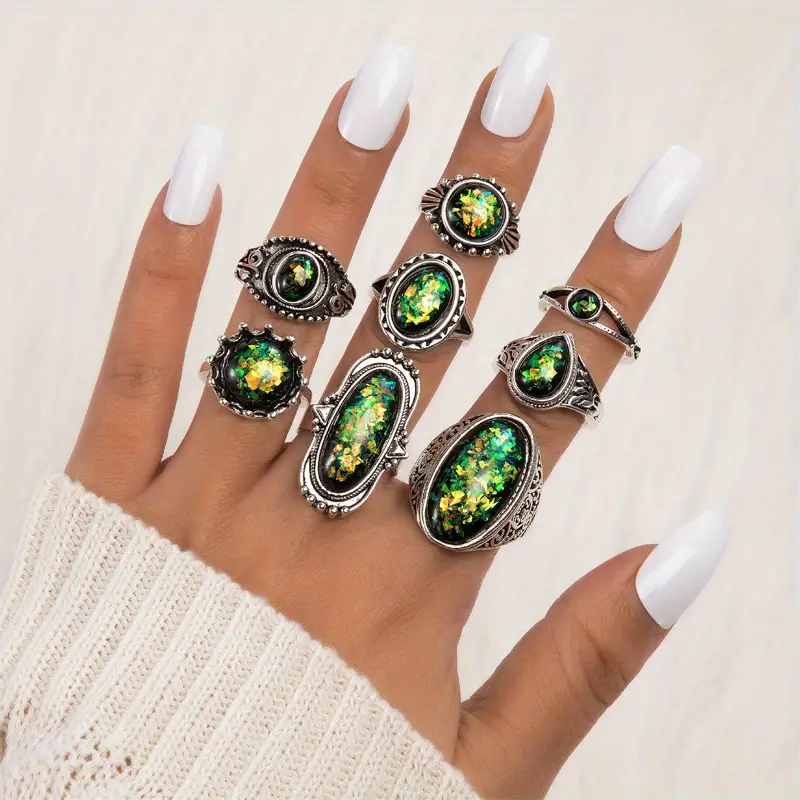 8 pcs elegant stackable finger ring set vintage style finger jewelry decor for women girls details 0