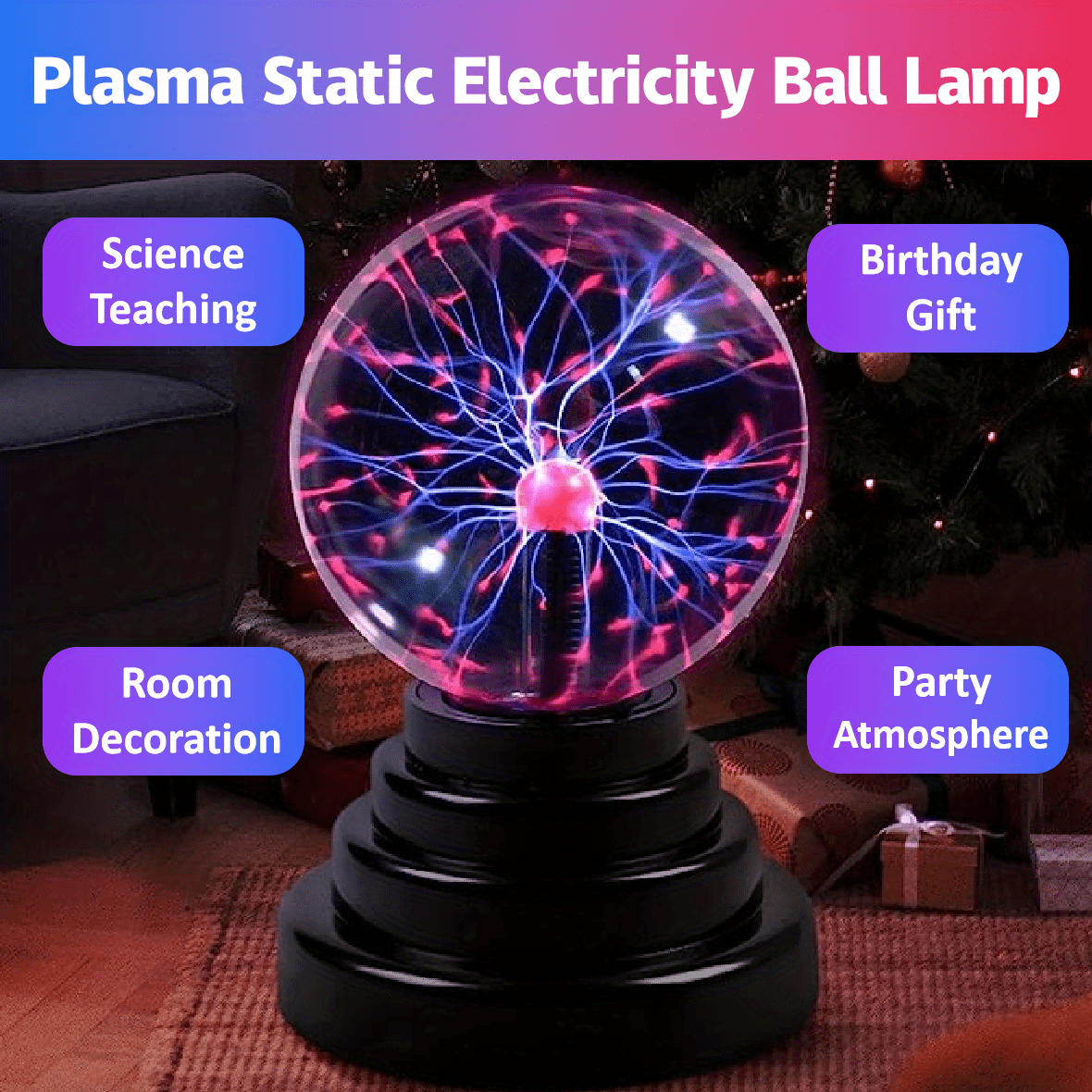 6'' Magic Plasma Ball Touch & Sound Sensitive Sphere Nebula Lamp for Party  Kids