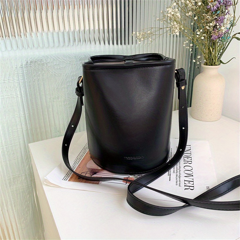 Small Solid Color Bucket Bag Fashion Pu Crossbody Bag Temu