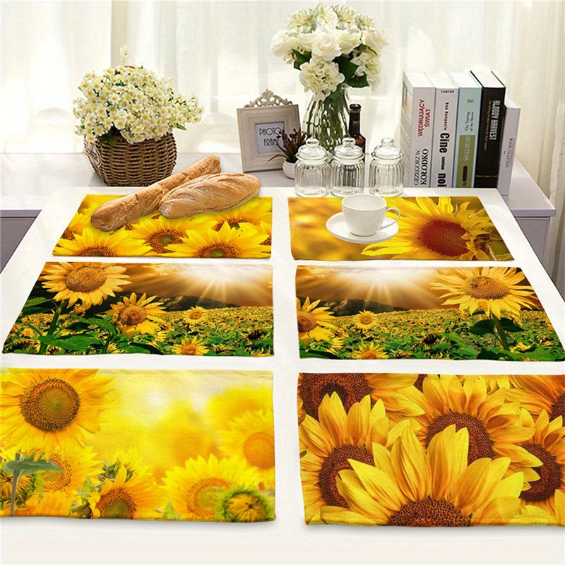 1pc Pvc Placemat Oil Painting Style Sunflower Pattern Placemat