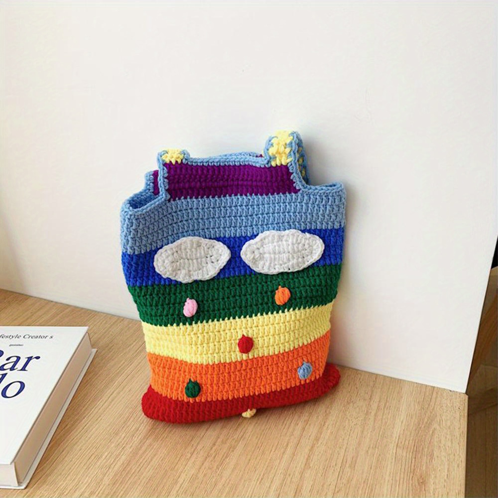 Rainbow Crochet Bag For Women, Cute Knitted Shoulder Bags, Clouds