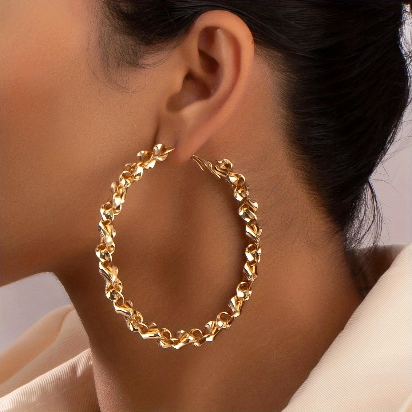 Personality Pattern Golden Hoop Earrings, 18K Plated