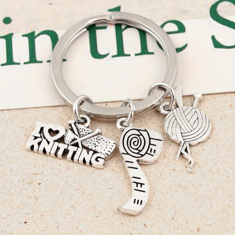 1pc Knitting Series Keychain Metal Key Ring Purse Handbag Car Charm Phone Pendant