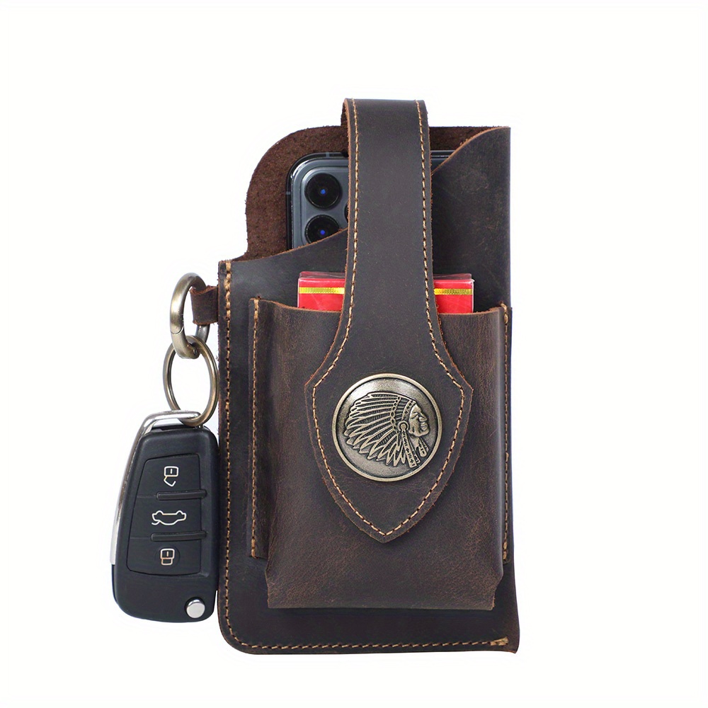 Vintage Genuine Leather Waist Bag Fits Cellphone Loop Holster Men's Waist Bag Phone Pouch Wallet