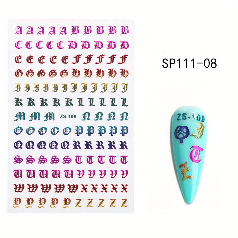 Old English Nail Art Stickers 3D Self-adhesive Nail Decals 