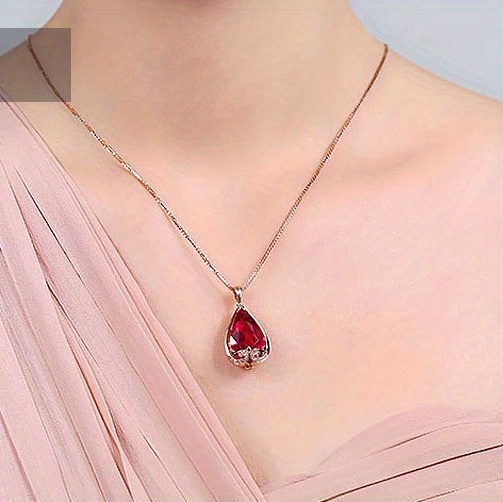 new european and american   water drop shaped copper plated rose gold plated simulated     and sapphire plated rose gold plated color pendant womens fashion collarbone chain details 3