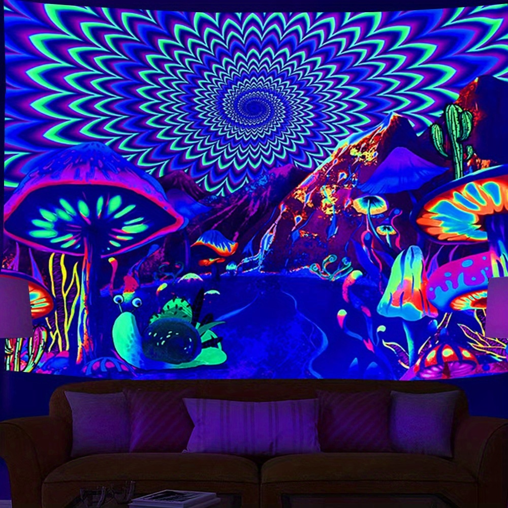 1pc Mushroom Blacklight Tapestry Uv Reactive Peach Skin - Temu