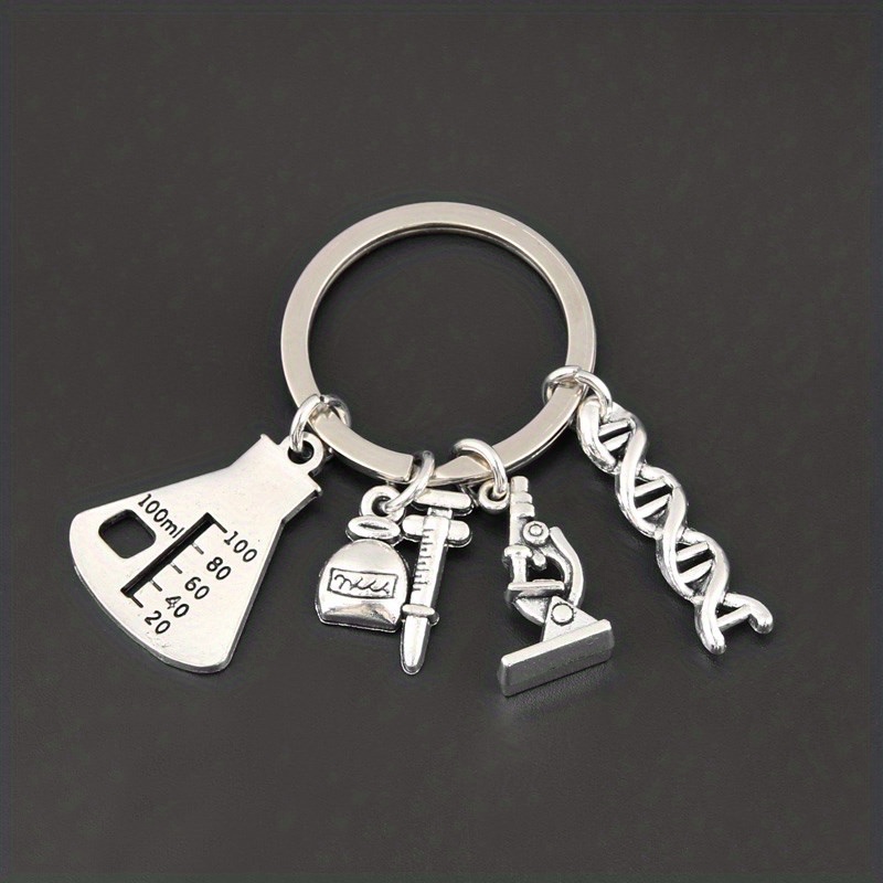 Measuring Cup Microscope Chemical Molecule Alloy Keychain Exquisite Bag Pendant Accessory