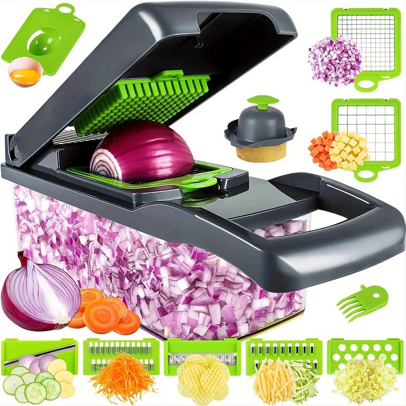 1set Vegetable Onion Chopper Kitchen 15 In 1 Food Chopper 8 Blades Cutter With Container 13 7 4 7inch - Home & Kitchen - Temu