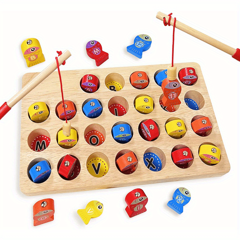 2 pole Wooden Magnetic Fishing Game: Abc Alphabet Numbers - Temu