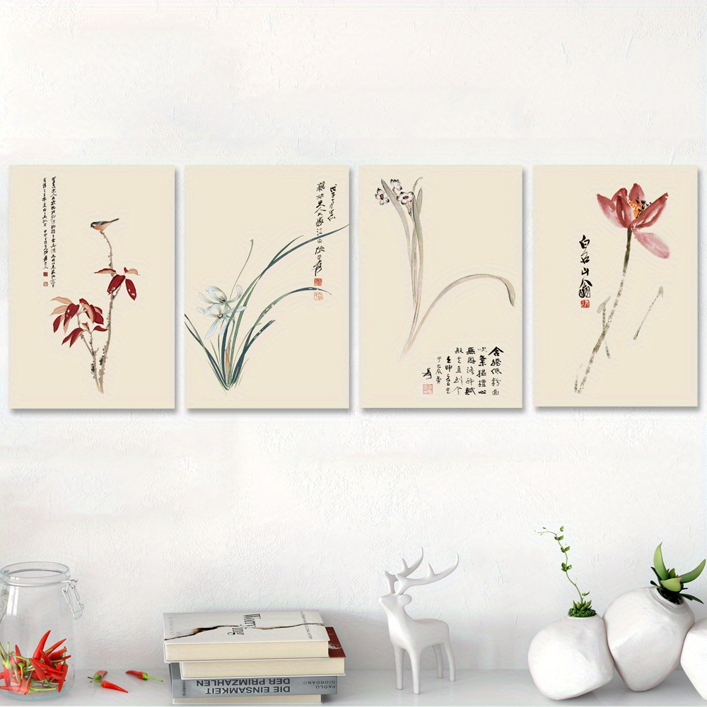 Chinese Floral Ink Wall Paintings Chinese Feng Shui Wall Temu