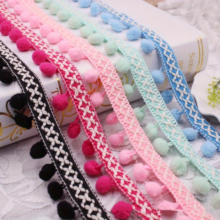 Colorful Pompoms Trim Lace Ribbon Fabric For Handmade Diy - Temu