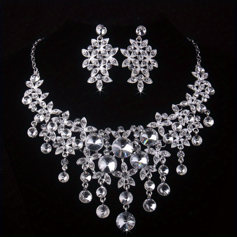 High End Atmospheric Bride Wedding Set Chain Rhinestone Necklace ...