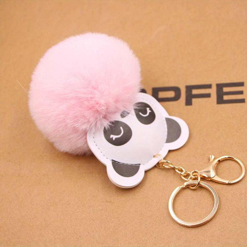 Panda & Pom Pom Keychain Cute Plush Animal Key Ring Purse Bag