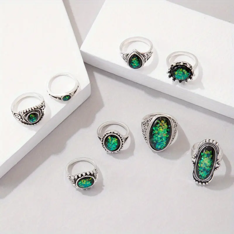 8 pcs elegant stackable finger ring set vintage style finger jewelry decor for women girls details 1