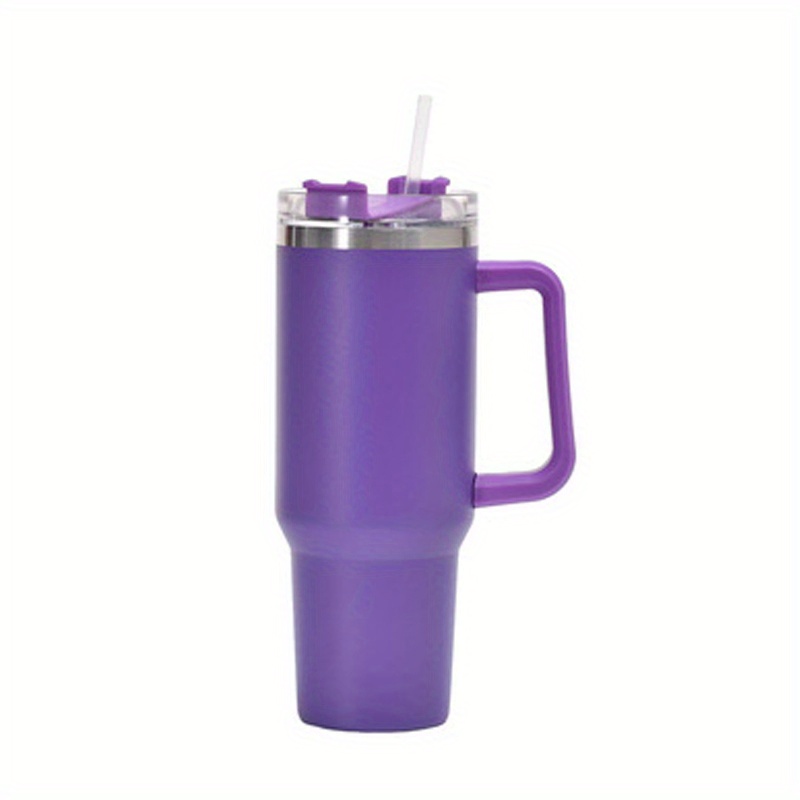 Car Tumbler With Handle, Portable 304 Stainless Steel Straw Cup For Outdoor  Camping Hiking Climbing Driving - Temu