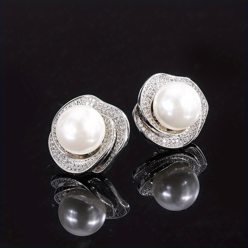 Rhinestone & Pearl Ring Earrings Necklace Set