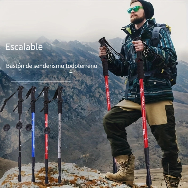  FLHAINVER Dos bastones de trekking al aire libre, bastones de  tallo recto, bastones telescópicos para caminar, bastones de senderismo de  montaña, aleación de aluminio (25.6 – 53.1 in ajustable), bastón para