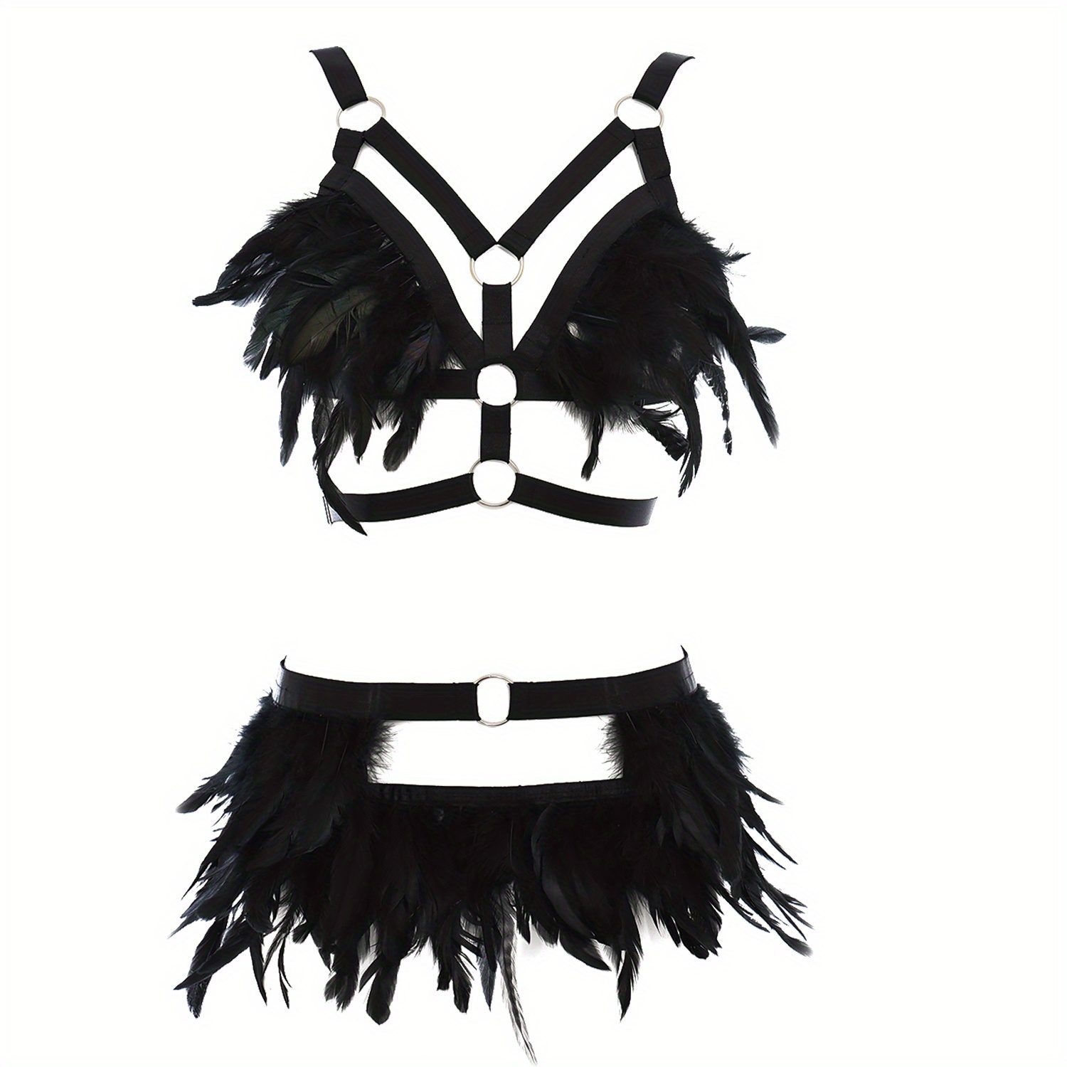 Sultry Feather Body Harness Belt Hollow Cage Bra Waist - Temu