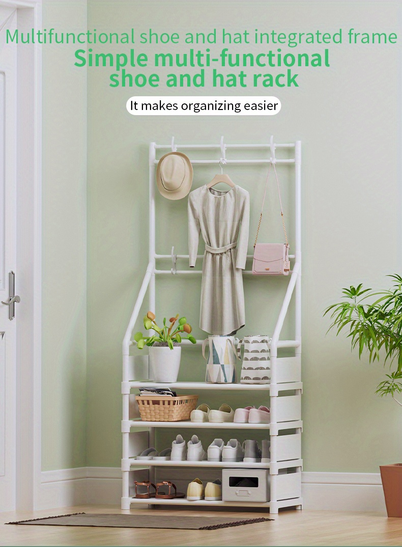 Multi-layer Free Standing Shoe Rack With 8 Double Hooks For Living Room,  Bathroom, And Hallway, Wide Coat Rack With Side Cloth, Efficient And  Stylish Clothes And Coat Storage Solution - Temu