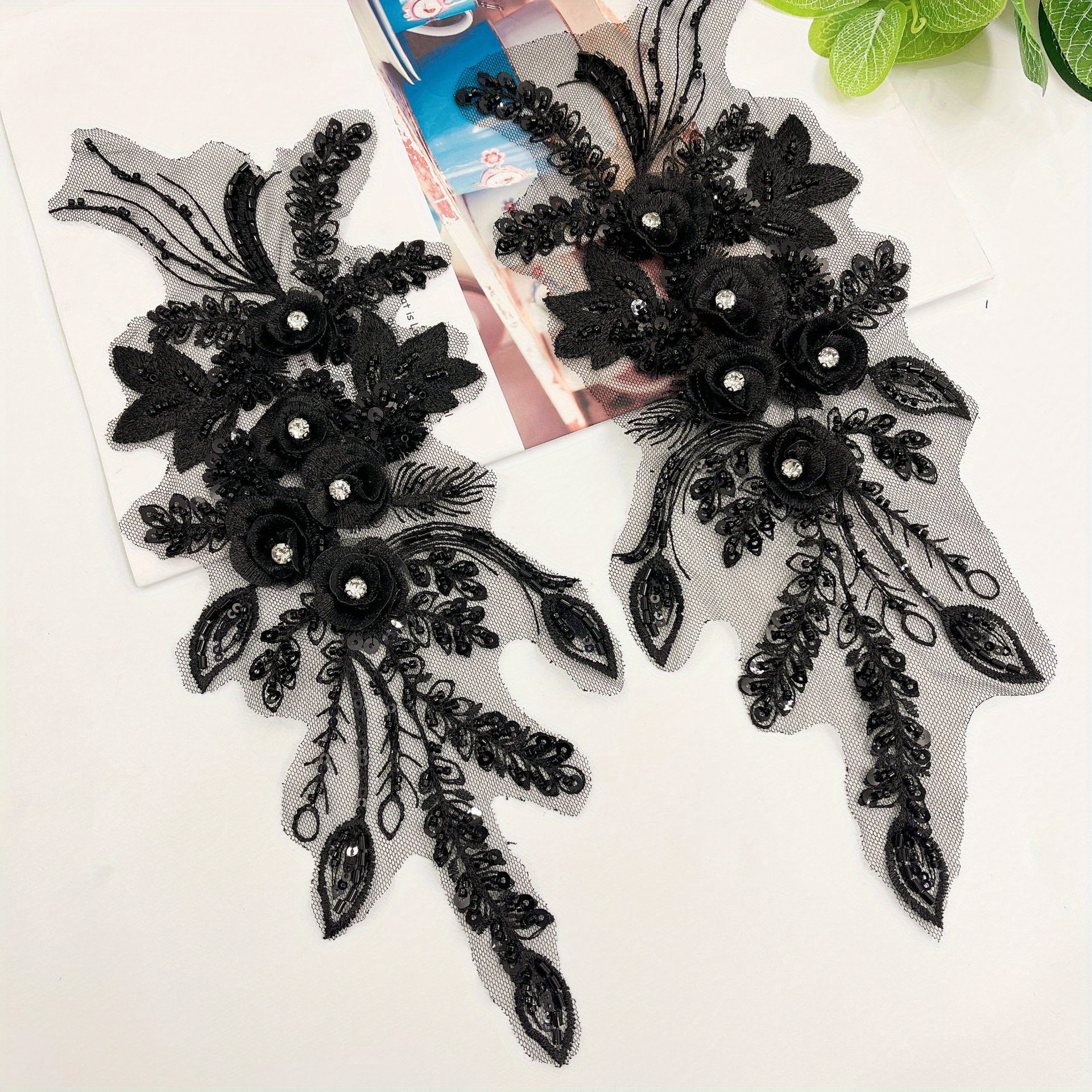 20 Pcs Black Embroidery Lace Flower Patches Appliques DIY Craft Cloth Sew on Patches for Decoration Sewing Repairing of Cloth Clothing, Size: 68 mm x