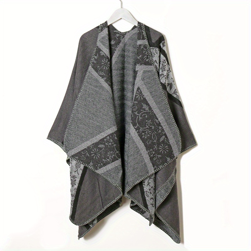 Floral Jacquard Shawl Thick Boho Wrap Windproof Cape Blanket Scarf