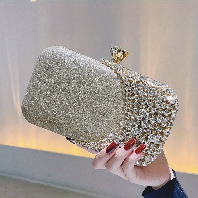 Simple Ruched Design Clutch Wallet, Glitter Rhinestone Decor Evening Bag  For Party, Women's Purse With Chain Strap - Temu