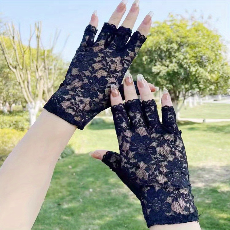 Summer Thin Breathable Sun Gloves Elegant Lace Flower Gloves - Temu