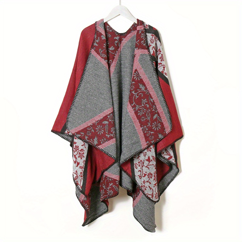 Floral Jacquard Shawl Thick Boho Wrap Windproof Cape Blanket Scarf