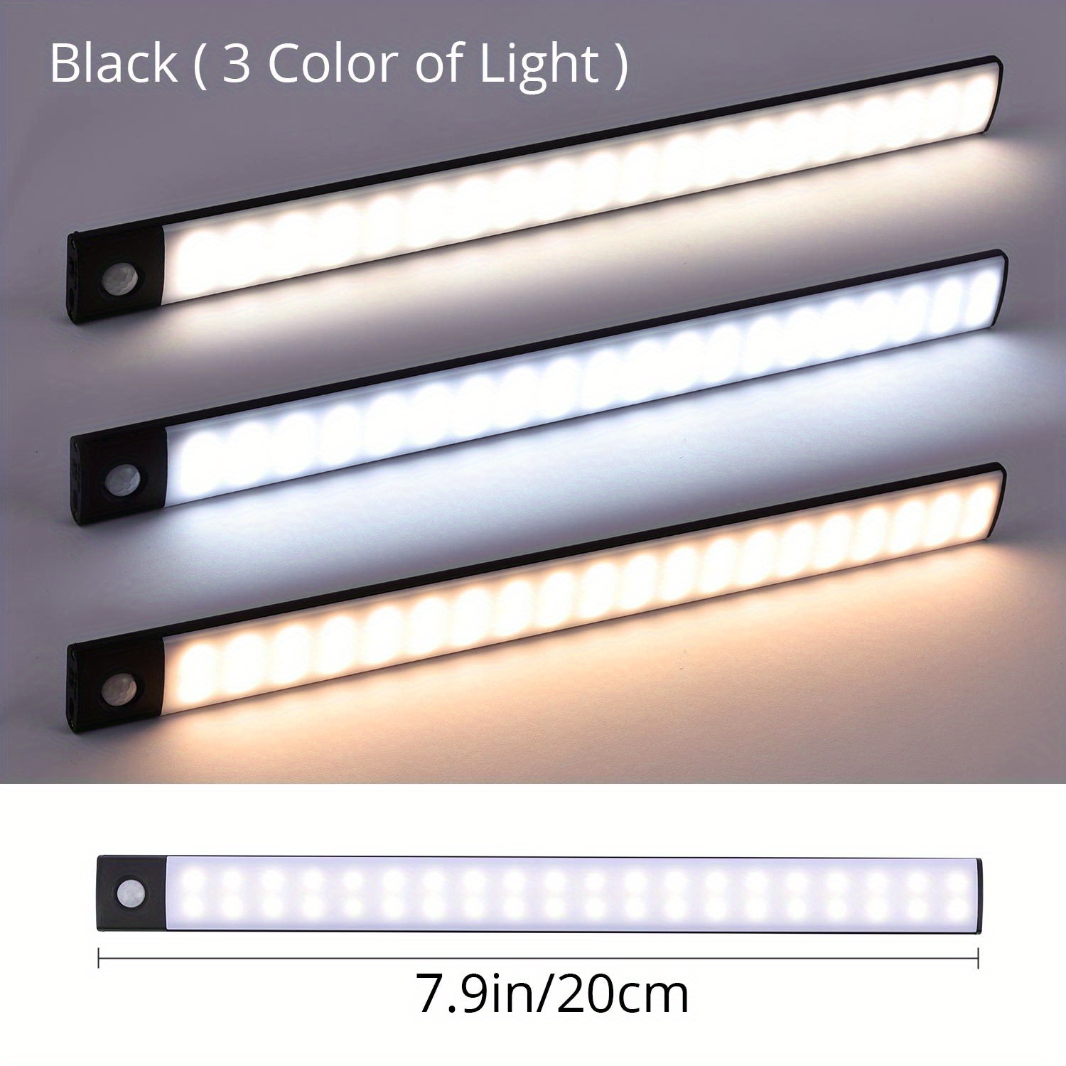 Saemoza Luz LED para gabinete con sensor de movimiento, luces LED para  debajo del gabinete, luces nocturnas inalámbricas recargables por USB, luz