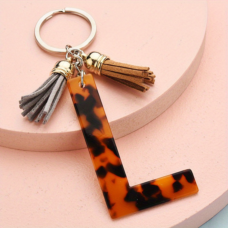 Leopard Print Letter Keychain - F