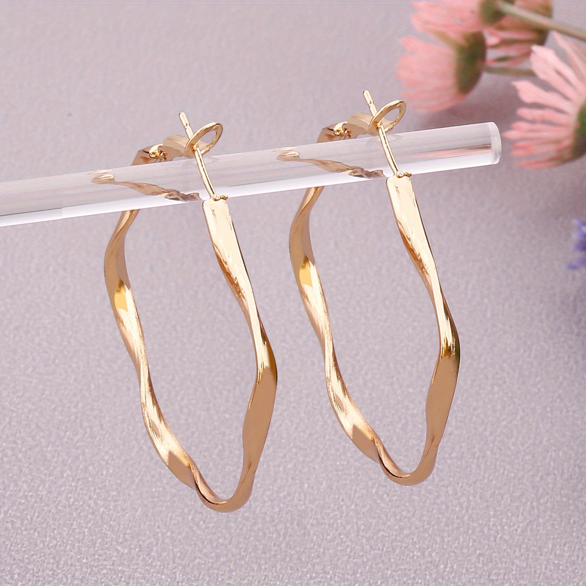 TEMU Twist Circle Hoop Earrings, Iron 14k Gold Plated Fashion Minimal Style Hoop Earrings, Golden And Silvery Color Women's Earring Jewelry