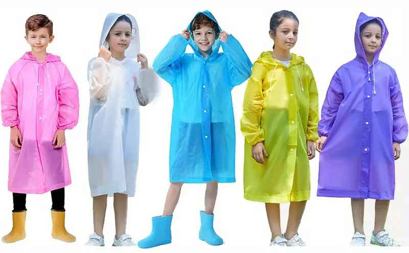 1pc kids eva white waterproof reusable hooded raincoat for outdoor boys and girls suitable for 6 10 years old details 0