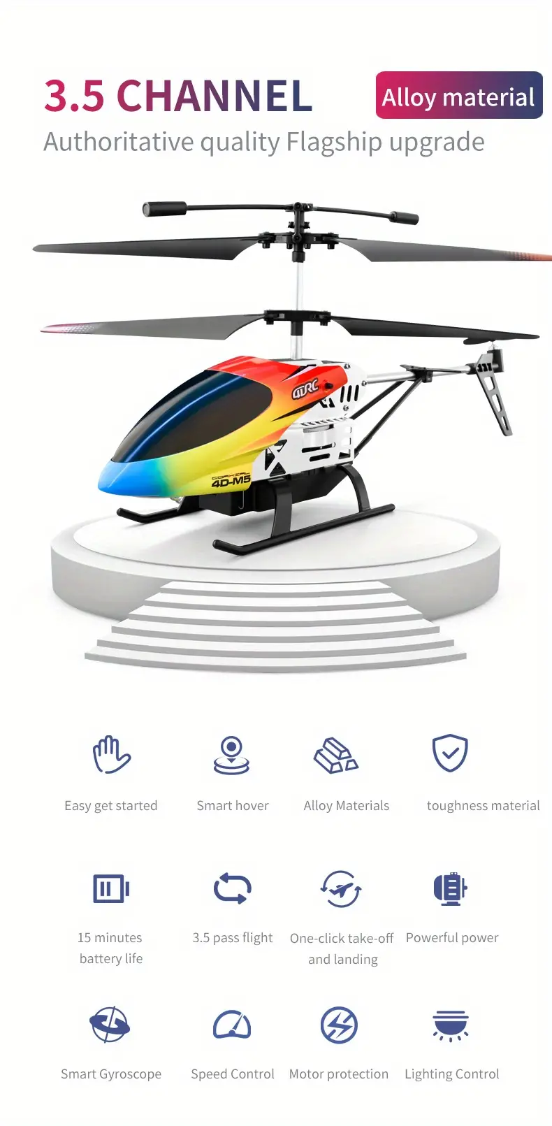 3 5 channel rc helicopter 2 4g wireless remote control 4d m5 aluminum alloy material aircraft model mini drone with 2 batteries toys gift details 1