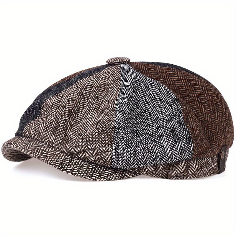 mens herringbone tweed newsboy cap classic vintage gatsby lvy cabbie hat flat beret cap
