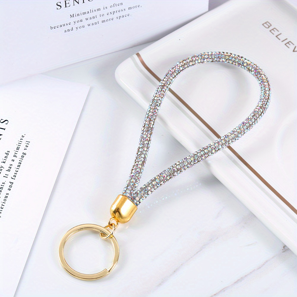 Bling Leather Car Keychain ,Anti-lost D-ring and 2 Key Rings Leather Key  Chain Crystal Diamond Keychains for Women at  Women's Clothing store
