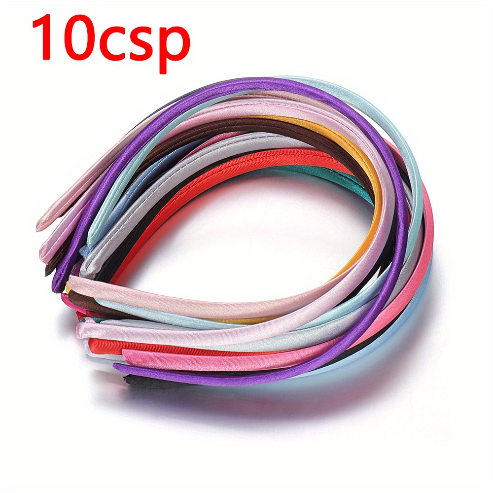 Image of 10pcs 10mm Plastic Satin Headband Blanks, Diy Elastic Hair Hoop Bands For Women, Bezel Setting Hair Jewelry Making Supplies