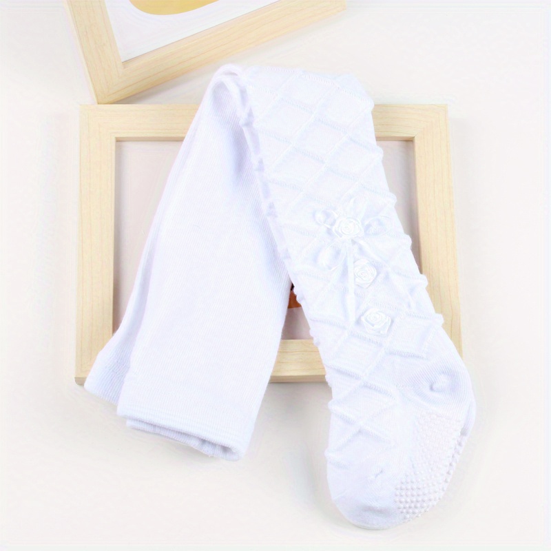 Image of 1 Pair Of Baby Non-slip Tights With Rose Petal Decoration, High-quality Combed Cotton Baby Leggings
