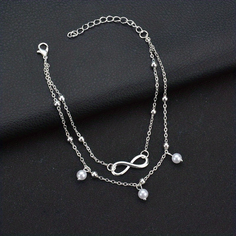 Men's Double Layer Anklet for Summer, 8 Shape Design, Pearl Accent