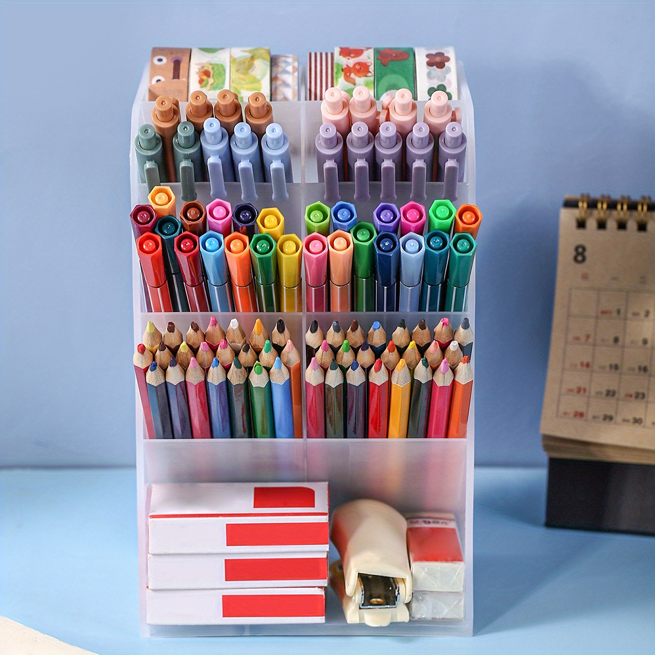 CXDa Pencil Holder Classification 5 Compartments Durable Pencil Container  Desktop Organizer 