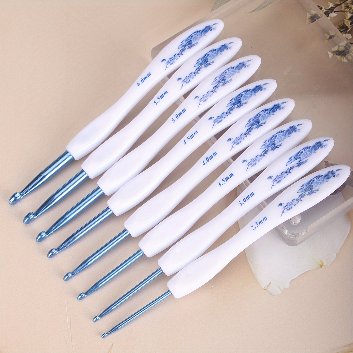 Aluminum Crochet Hooks Set Bule Floral Crochet Kit For - Temu