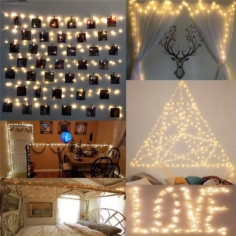 luz de clip de fotos fairy string lights with 100 led string 40 wooden clips for hanging pictures for bedroom party diwali decoration lights wall christmas halloween valentines day decoration sports & outdoors details 4