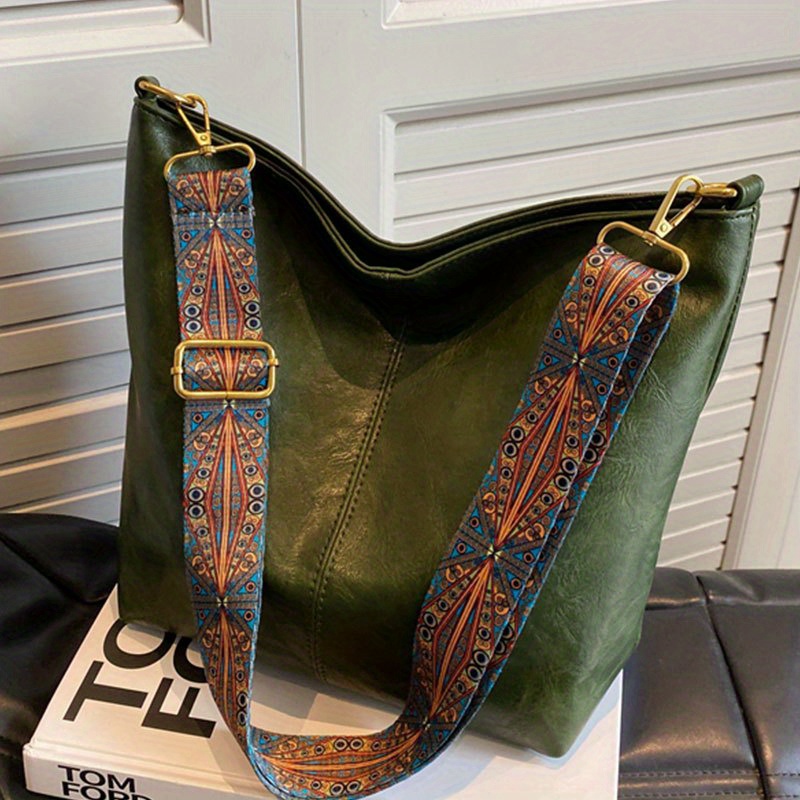 Geometric Strap Hobo Bag, Large Capacity Crossbody Bag, Women's Retro Style  Shoulder Bag
