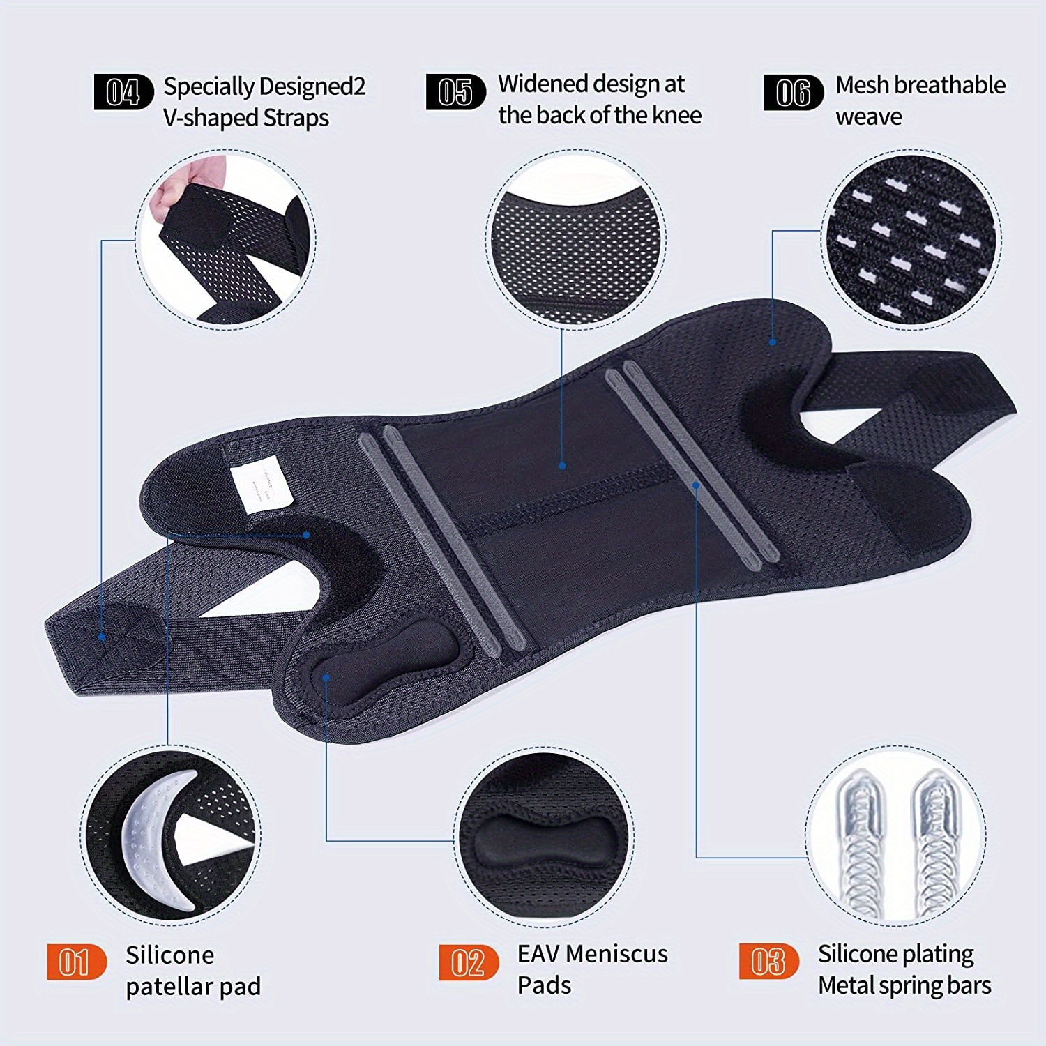 order a     1pc 6 generation   professional knee brace with side stabilizers adjustable knee support details 4