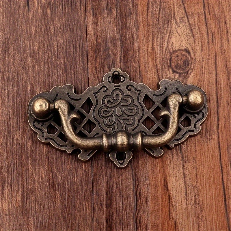 TEMU 1pc 67*38mm Vintage Mini Handle, European Wooden Wine Gift Box Furniture Flower Handle Knobs, Zinc Alloy Hollow Handles, Bronze Tone