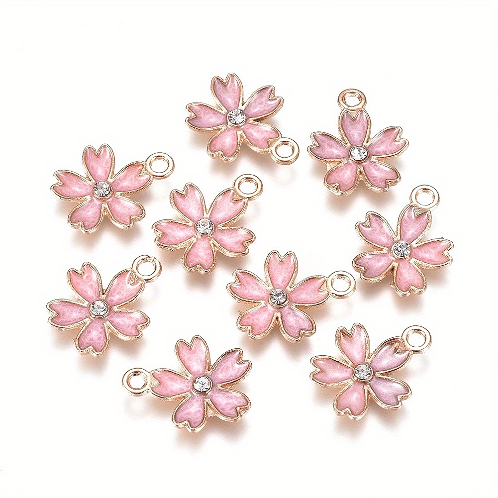 10Pcs 20*17mm Enamel Sakura Flower Charms Alloy Pendants For